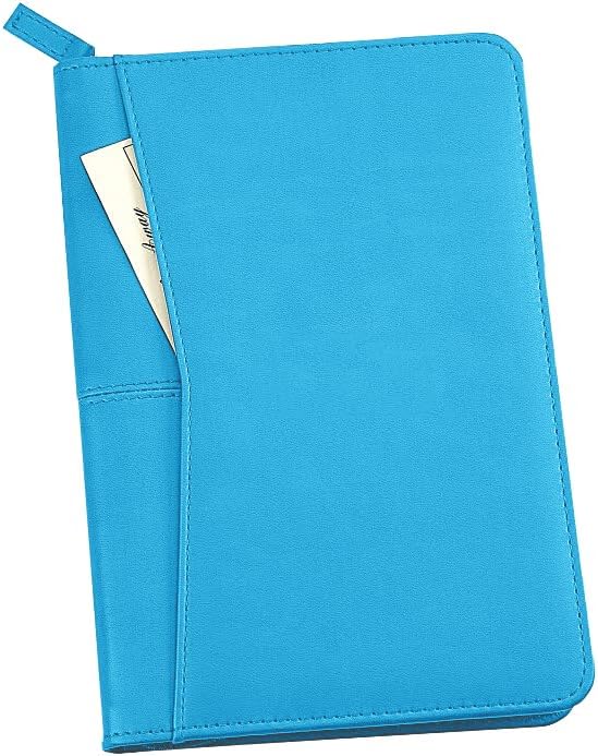 Lcjtop Junior Business Padfolio - A5 PU Leather Portfolio Binder & Zippered Binder Folder with 5 x 8 Writing Pad and Interior Storage Pocket Executive Business Organizer for Women,Blue