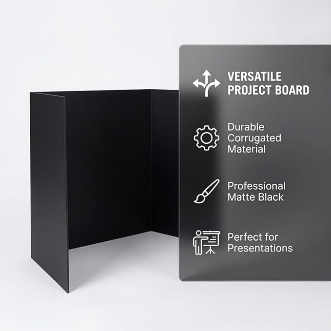 Trifold Poster Board, 24" x 16", Corrugated Project Boards for Science Fairs, School Projects, Event Displays, and Business Presentations, 3-Pack, Black