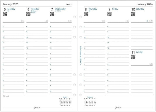 Filofax Calendar Diary Refill, A5 Size, Week-to-View with Appointments, Vertical, Multi-Fit, White Paper, English, 2026 (C68521M-26)