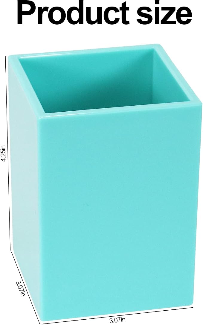 Koqye Pen Holder Teal Pencil Holder Cup Desk Organizer Decorative Acrylic Makeup Brush Holder Pen Cup for Home Office N School (Teal)