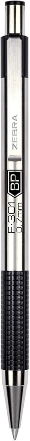 Zebra Pen F-301 Retractable Ballpoint Pen, Stainless Steel Barrel, Fine Point, 0.7mm, Black Ink (Pack of 6, 72 Count Total)