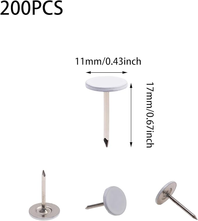 200Pcs 11mm/0.43Inch ×17mm/0.67Inch White Thumb Tacks, Push Pins Round Head Thumbtack for Bulletin Board, Tape, Adhesives and Fasteners