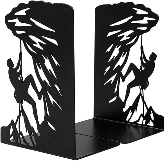Book Ends, Bookends, Book Ends for Shelves, 2Pair Non Skid Metal Book Divider Decorative Holder, Abstract Art Desgin Book Stopper Supports for Office, Home (Rock Climbing)