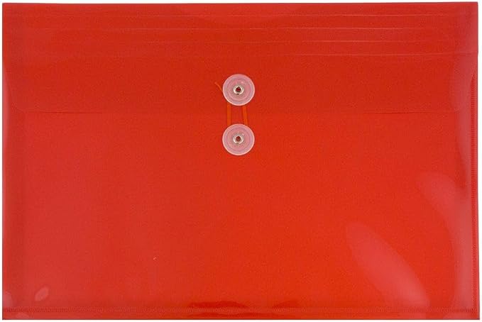 JAM PAPER Plastic Envelopes with Button & String Tie Closure - Legal Booklet - 9 3/4 x 14 1/2 - Red - 3/Pack