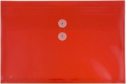 JAM PAPER Plastic Envelopes with Button & String Tie Closure - Legal Booklet - 9 3/4 x 14 1/2 - Red - 3/Pack