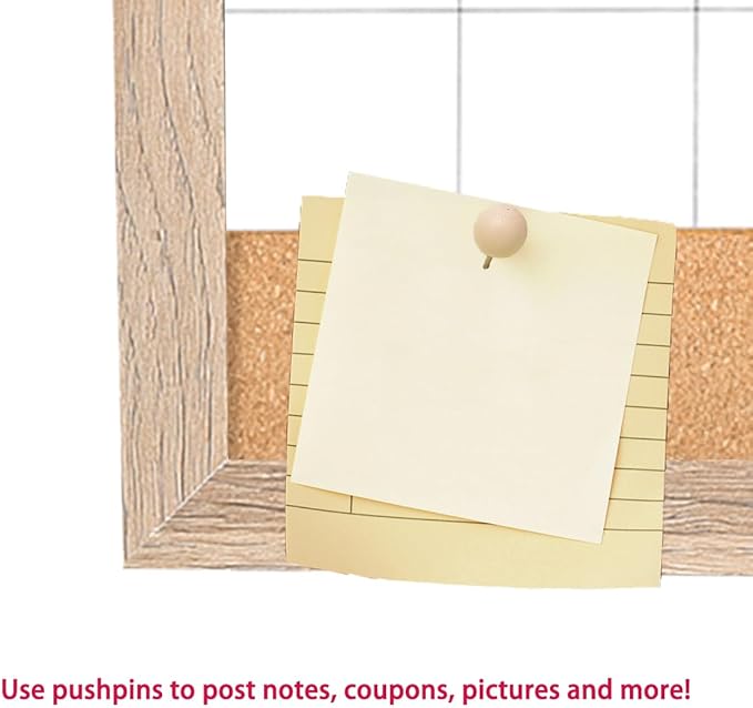 Monthly Calendar Dry Erase White Board & Cork Bulletin Board，13" x 17" Light Brown Wood Frame，Magnetic Surface Whiteboard.Perfect for Organizing Your Space.Whiteboard+Cork-3343B-QZ
