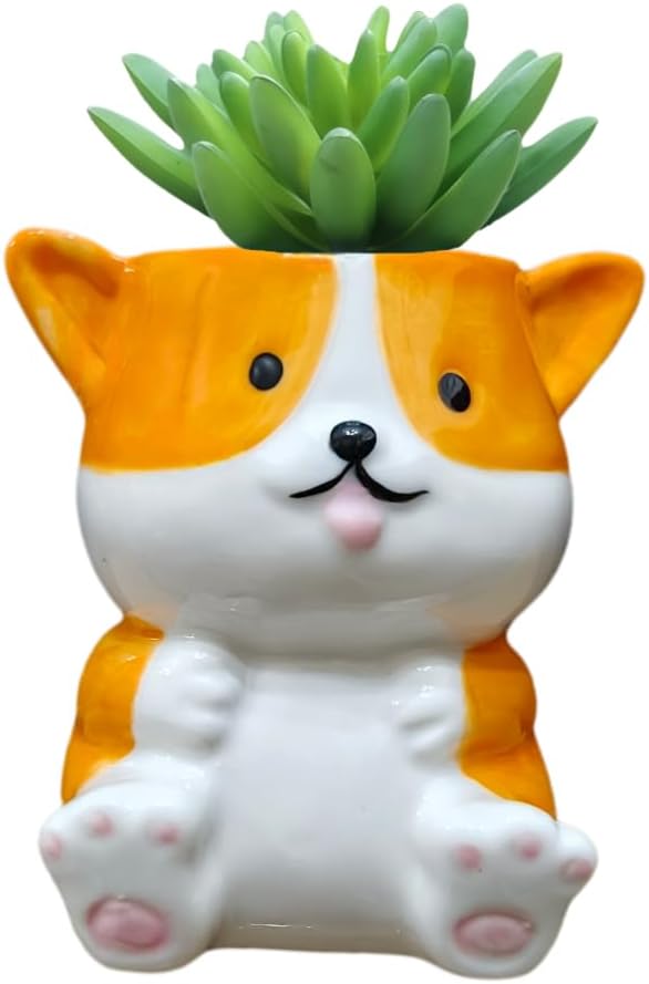 Adorable Cartoons Shaped Ceramic Pencil Holders - Multifunctional Desktop Organizers (Corgi Dog)