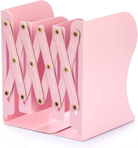 Aobopar Book Ends, Bookends for Shelves, Book Organizer for Desk, Metal Bookends for Heavy Books, Book Holders for Shelves, Suitable for Office, Home and School Use (Pink)