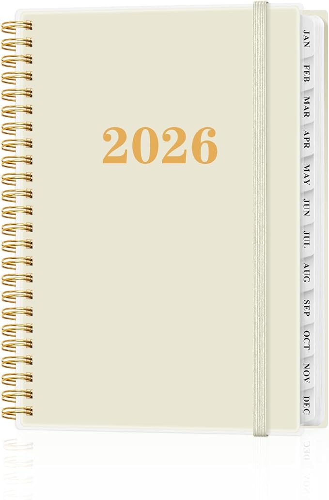 2026 Planner - Weekly and Monthly Planner from Jan 2026 - Dec 2026, Spiral Planning 2026 with 12-Month Tabs, Inner Pocket, 6.25" x 8.5", Beige