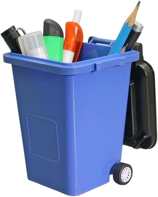 Adorable Cartoons Pencil Holders - Multifunctional Desktop Organizers (Blue Mini Garbage Trash)