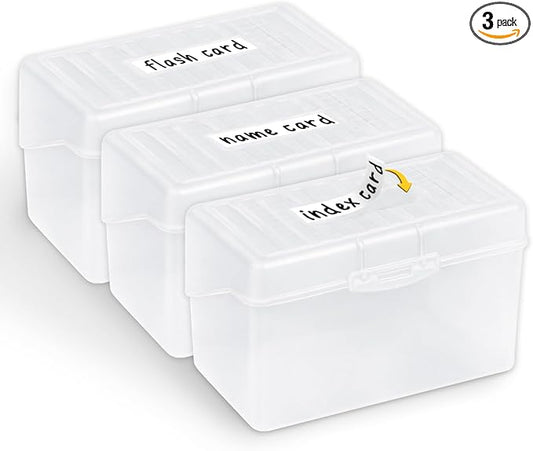 H4D Index Card Holder 3x5, Index Card Box Organizer Case, 3x5 Flash Note Card Holder, 3 Packs (Clear Colors)