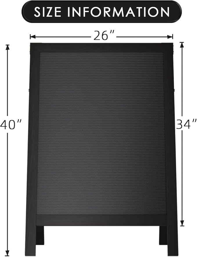 INNOVART A-Frame Sidewalk Sign 40”x26”, Sandwich Felt Letter Board w/Changeable Letters, Double-Sided Felt Letter Board, Free Standing Letter Board Easel for Restaurant, Business, Wedding, Black