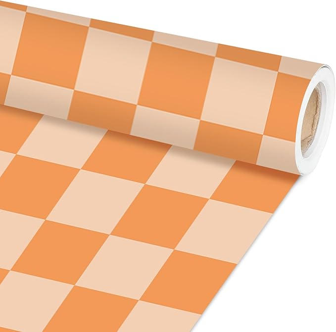 Hippie Orange Checked Bulletin Board Paper Roll Retro Orange Bulletin Board Background Paper Back to School Classroom Decor Poster for Art Craft DIY Project Home Office Party Supplies 17.7in x 20ft