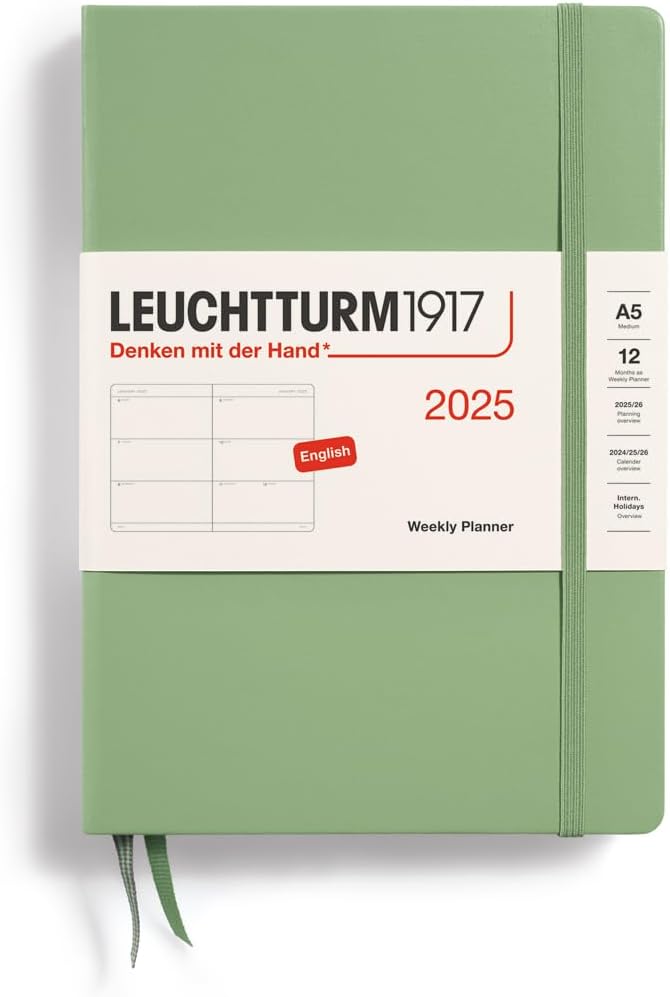 LEUCHTTURM1917 - Weekly Planner 2025, Hardcover, Medium (A5), Sage (Jan 1 - Dec 31, 2025)