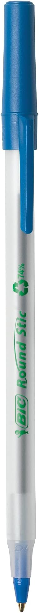 BIC Ballpoint Pens, Medium Point 1.0mm, Blue Ink | Ecolutions Round Stic | 50-Count | Pack of 2 | 97% Recycled Plastic