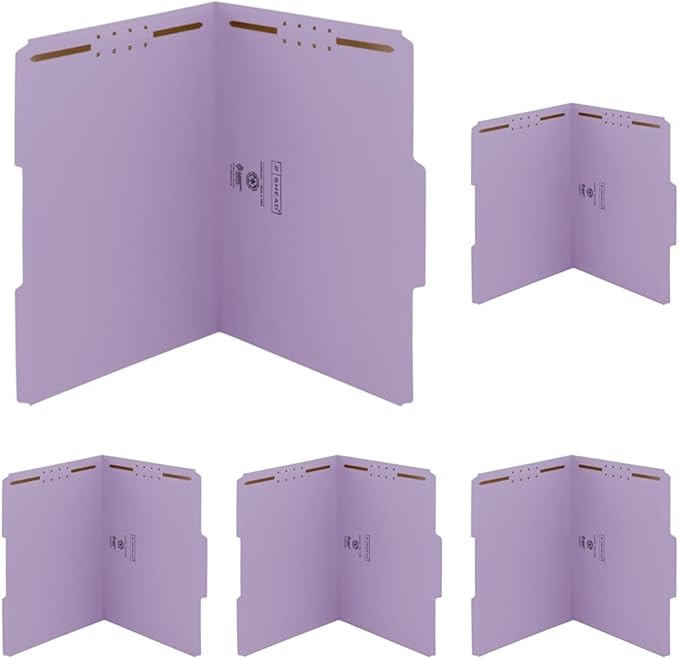 Smead Fastener File Folder, 2 Fasteners, Reinforced 1/3-Cut Tab, Letter Size, Lavender, 50 per Box (12440) (Pack of 5)