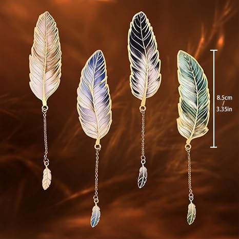 icceemee 4pcs Metal Feather Bookmarks with Bookmarks for Women, Writers, Readers Durable Book Markers Book Accessories Unique Gifts for Men, Women