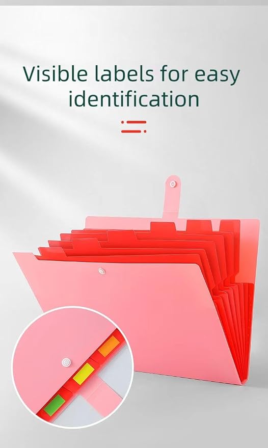 Pink Accordion File Folder,8 Pockets Expanding File Organize with Labels,A4 Letter Size Paper Document Receipt Organizer Accordion Filing Folder for Classroom,Home,Office