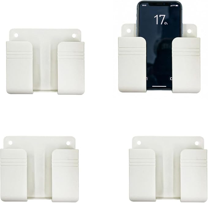 4 Pack Wall Mount Adhesive Storage Holder, No Drill Self Adhesive Wall Organizer, 3.54" x 2.87" Plastic Wall Mount Phone Remote Control Holder for Home, Office, Bathroom,Motorhome