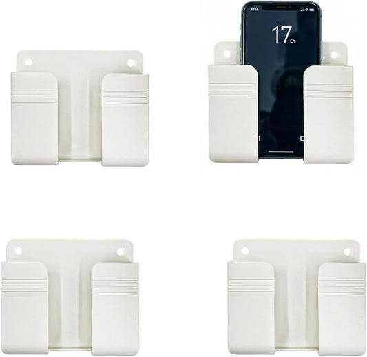 4 Pack Wall Mount Adhesive Storage Holder, No Drill Self Adhesive Wall Organizer, 3.54" x 2.87" Plastic Wall Mount Phone Remote Control Holder for Home, Office, Bathroom,Motorhome