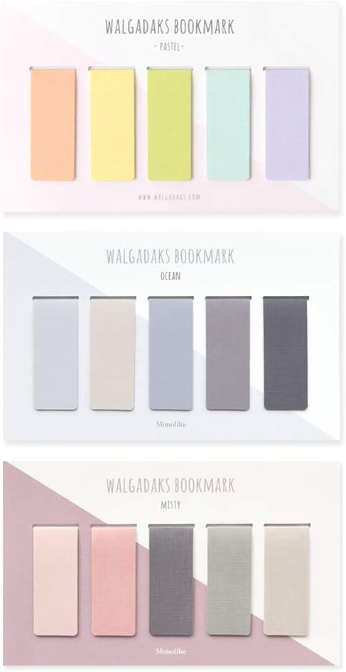 Monolike Magnetic Bookmarks Solid Pastel + Ocean + Misty, 15 Pieces