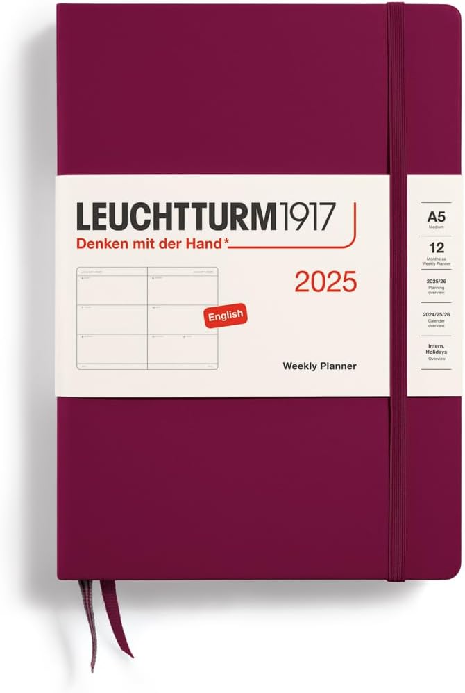 LEUCHTTURM1917 - Weekly Planner 2025, Hardcover, Medium (A5), Port Red (Jan 1 - Dec 31, 2025)