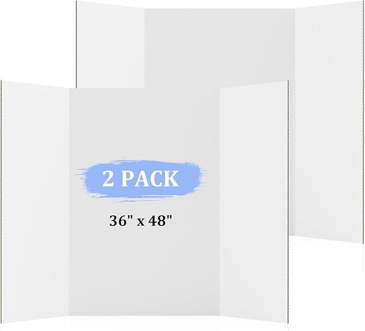 AKONEGE 2 Pack 36" x 48" Trifold Poster Board for Presentation, White Corrugated Cardboard Large Tri Fold Poster Board for Science Fair, Office & School Projects, Photo Displays, Exhibitions Event