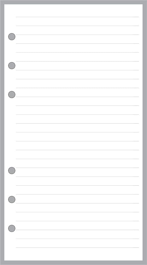 Personal Size Notes Insert with Simple Lines Spaced 1/4", Sized and Punched with 6 Holes for Personal Size Notebooks by Filofax, Louis Vuitton (PM), Kikki-K, and Others. (3.7" x 6.75")