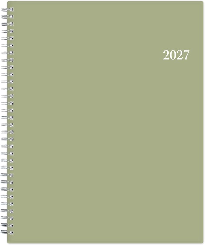 Blue Sky 2027 Weekly and Monthly Planner Calendar, Includes January 2027 - December 2027, 8.5" x 11", Flexible Cover, Wirebound, Laminated Tabs, Storage Pocket, Enterprise Sage Green