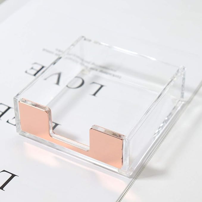 MultiBey Sticky Notes Memo Pad Holder Dispenser Rose Gold with Clear Desk Supplies Organizer Accessories for Office Home Schools (Rose Gold)
