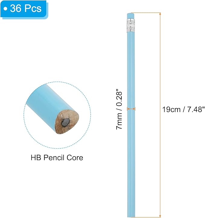PATIKIL Round Pencils, 36 Pack Triangle HB Graphite Pencil Woodcase Wooden Pencils with Eraser for Classroom Office Writing Drawing Supplies, Blue
