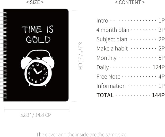 Monolike Little Doodle 4 Month Study Planner, Clock - Academic Planner, Weekly & Monthly Planner, Study plan