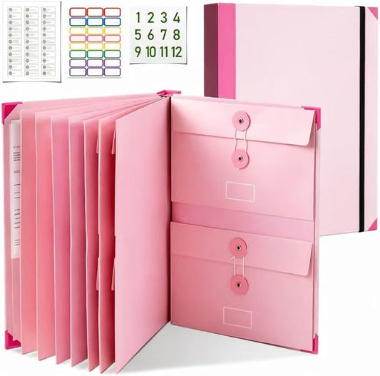 Important Document Organizer for Family Records, Home Filing System with Tabs and Pockets for Passport, Birth Certificate, Insurance Policies, Legal Documents and Important Papers(Pink)