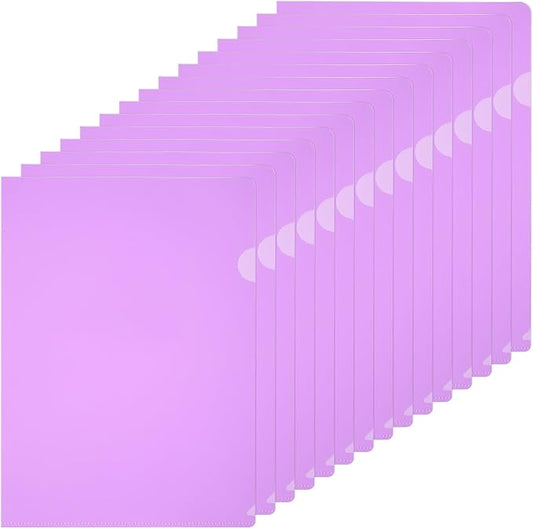 PATIKIL A4 Plastic Folders, 15 Pack Clear Folders L Type Project Pockets Paper Document Jacket Sleeves L Shaped Transparent for Documents Plastic Office File, 8.7x12.2in, Purple