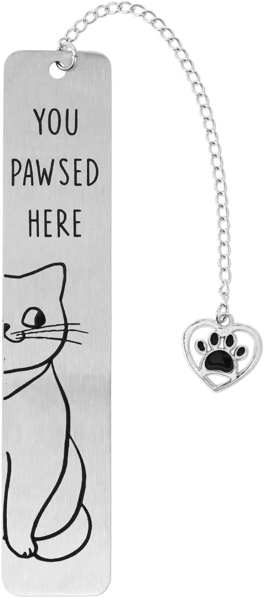 Cute Cat Bookmark, Reading Lover Gift Zinc Alloy Bookmarks for Women Funny Book Marks with Paw Heart Pendent Cute Smile Bookmark for Book Lovers (Silver Smile Cat)