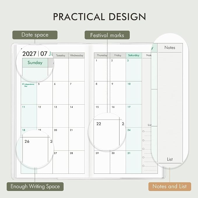 Pocket Calendar 2027-2028 for Purse, Small Pocket Planner 2027-2028 for Purse 3.5×6.5In, 24 Month Organizer from Jan 2027- Dec 2028 Mini Planner with Pvc Cover for Organizing & Planning
