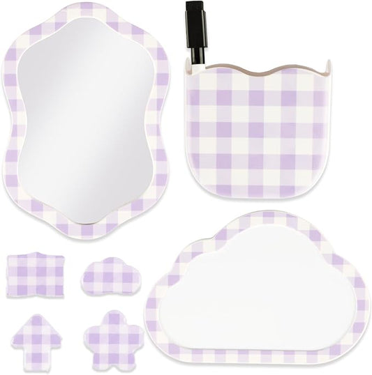 Svartur Magnetic Locker Accessories Set - Locker Mirror, Dry Erase Whiteboard, Magnetic Pen Holder & Cute Magnets, Aesthetic School Locker Decor for Girls, Locker Organizer Kit, Purple