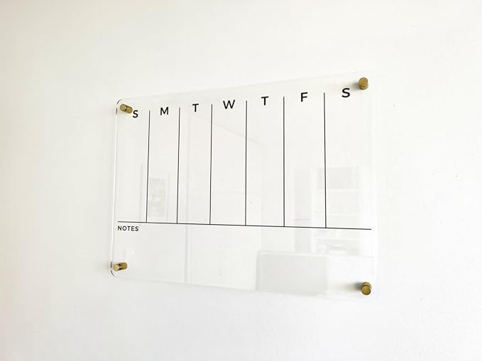 Weekly Acrylic Dry Erase Wall Calendar - To Do List & Goals Planner, Reusable Family Organizer, Office Schedule, Housewarming Gift (Gold Standoff, 18"x14")