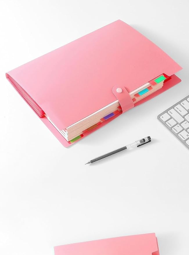 Pink Accordion File Folder,8 Pockets Expanding File Organize with Labels,A4 Letter Size Paper Document Receipt Organizer Accordion Filing Folder for Classroom,Home,Office