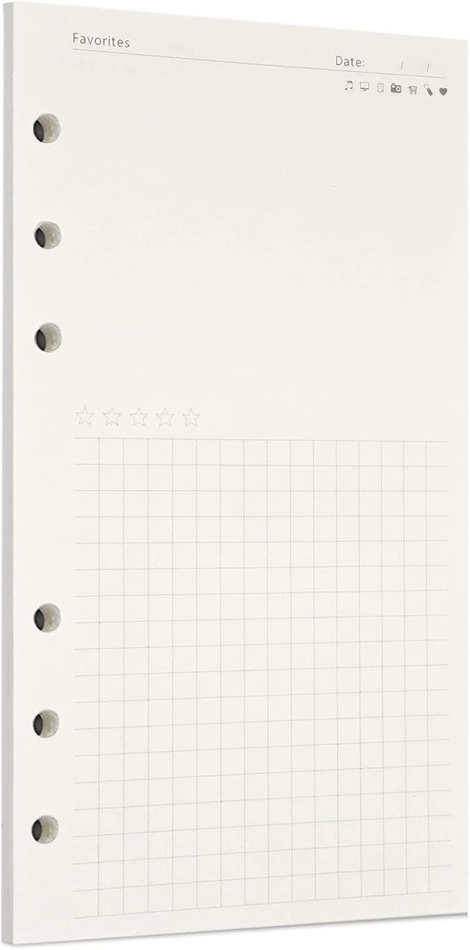 Zelten 1 Pack A6 45 Sheets/90 Pages FavoritesLoose Leaf Punched Paper Refills Paper for 6 Hole Binder Personal Organizer Diary Notebook Refillable Planner