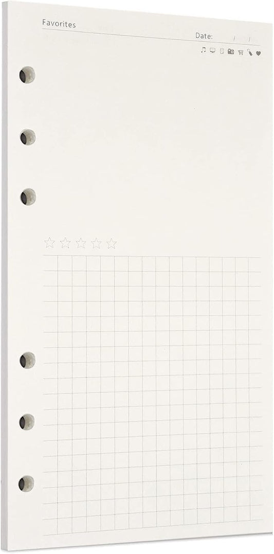 Zelten 1 Pack A6 45 Sheets/90 Pages FavoritesLoose Leaf Punched Paper Refills Paper for 6 Hole Binder Personal Organizer Diary Notebook Refillable Planner