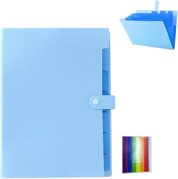 Blue Accordion File Folder 8 Pockets Expanding File Organize with Labels,A4 Letter Size Paper Document Receipt Organizer Accordion Filing Folder for Classroom,Home,Office