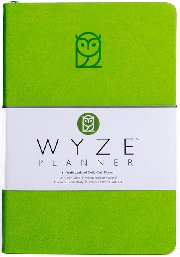 Wyze Planner Undated Daily Planner – 6-Month A5 Productivity Organizer with Full Page Per Day, Hourly Schedule, Goal Setting, Habit Tracker, Weekly & Monthly Pages – Hardcover Time Management Notebook (Lime Green)