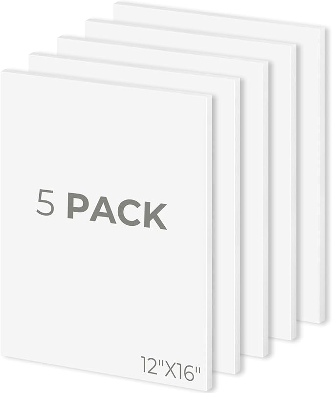 Mat Board Center, Pack of 5, 12X16 Foam Boards, Acid Free White Foam Core Boards for Mounting, Crafts, Display, Presentation and Projects, 1/8'' Thick