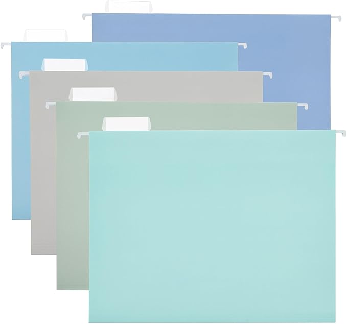 10 Pack Hanging File Folders Letter Size with 1/5 Cut Adjustable Tabs File Folder for Filing Cabinet Reinforced Hanging Folders Design for Home School Office and Medical Charts, Blue Design