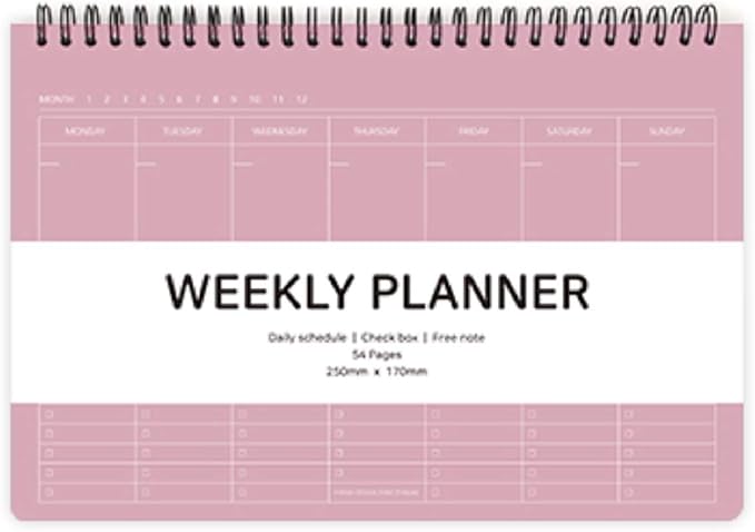 Elite Check Weekly Planner - Wirebound Undated Weekly & Daily Scheduler, Check Box, Free Note / 250 x 170 mm (Mocha Pink)