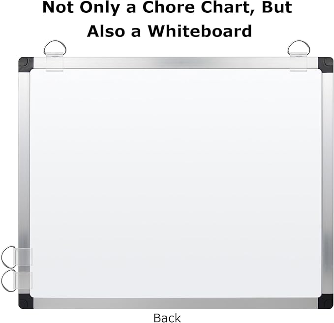 EAONE 16 x 12.6 in Magnetic Dry Erase Chore Chart & Whiteboard for Multiple Kids/Teens/Adults, Double Sided Chore Board Weekly Calendar for Wall, Aluminum Frame, 8 Markers, 4 Magnetic Pins, 1 Eraser