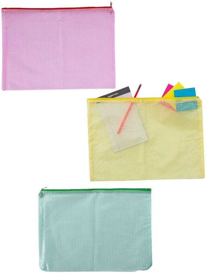 Fun Express 16 3/4" x 11 1/4" Large Mesh Zippered Vinyl Storage Bags - 12 Pieces