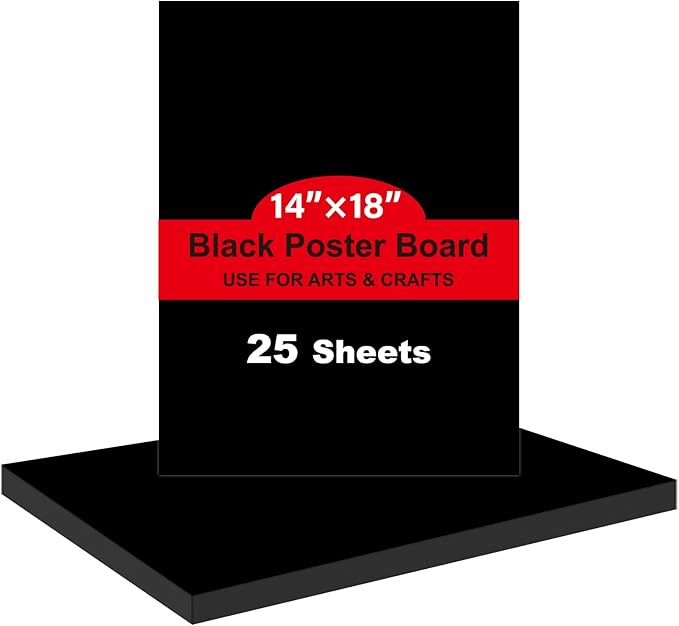 25 Pcs Black Poster Board Paper 14x18, ROOKEA Vision Boards Posterboard Bulk for School Projects Classroom Arts Craft Presentations Drawing Scrapbooking Blank Graphic Display