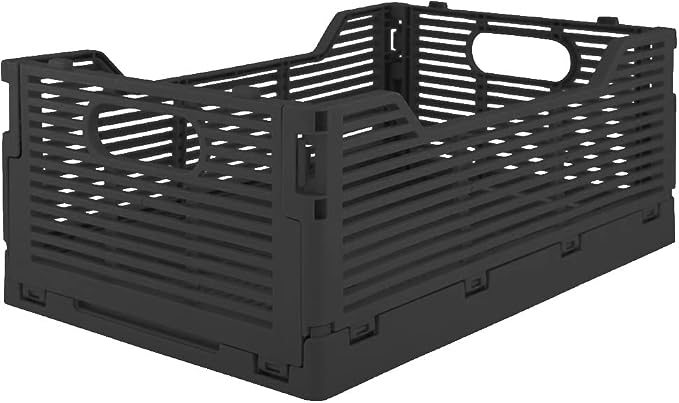 OnDisplay Stackable Folding Desk/Beauty/Closet Storage Crate - Foldable Space Saving Bins for Home Kitchen Classroom Office Vanity Bathroom Pantry (Single Medium - No Letters, Black)